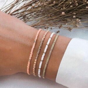 Chic Beaded Bracelet Set in Pink, White, and Tan